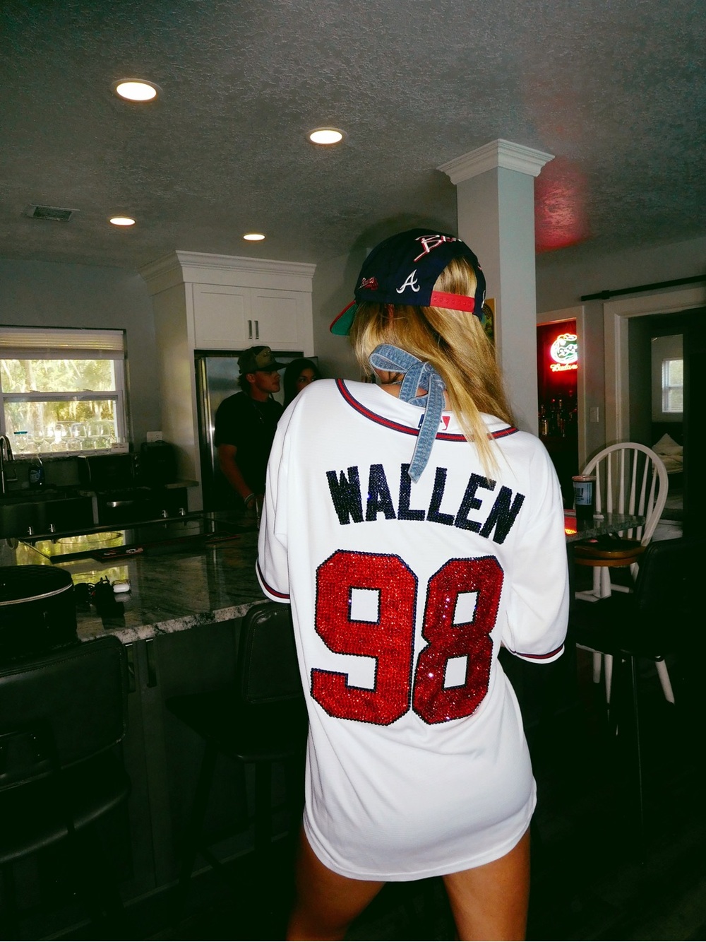HAND BEDAZZLED Morgan Wallen Atlanta Braves Jersey - White with Red Number 98